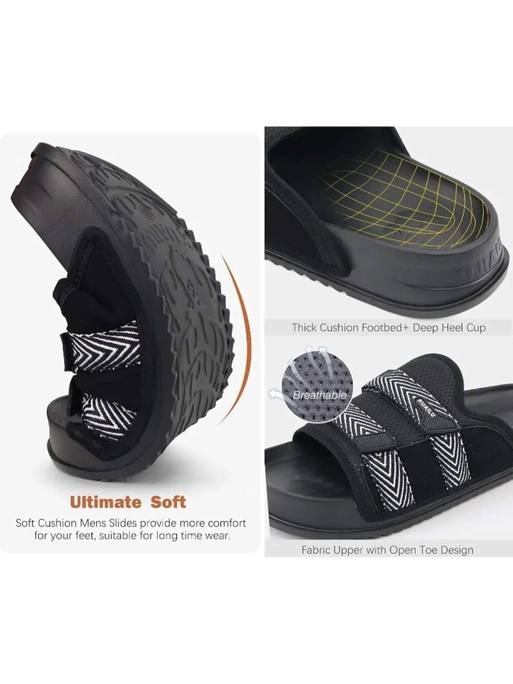Men's Black Orthotic Arch Support Fabric Ultra Soft Comfort Fit Slipper Shoes